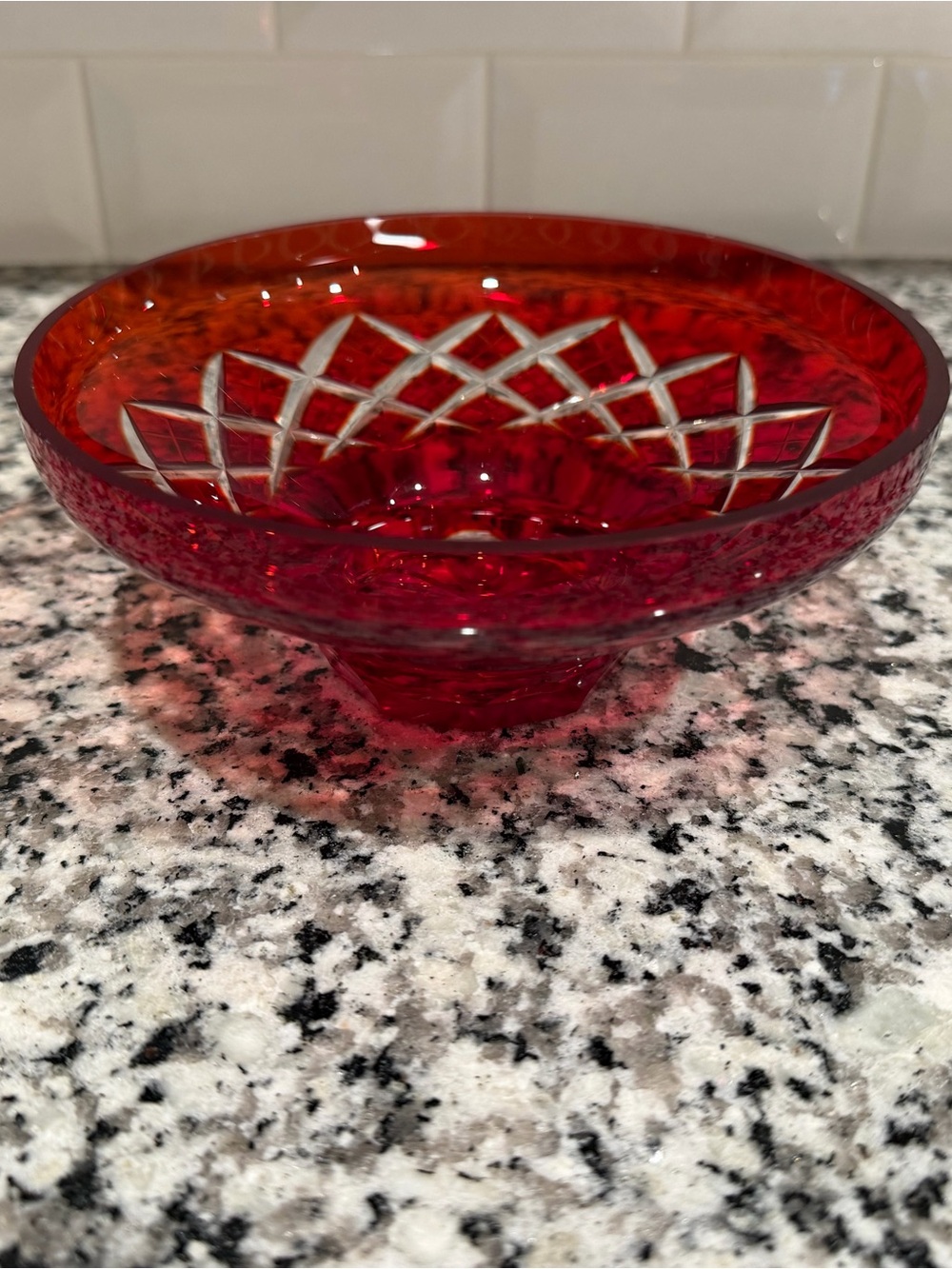 Vintage Badash ruby red cut to clear crystal bowl